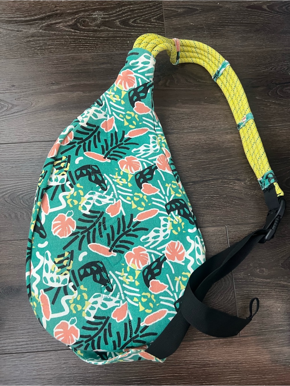 Kavu Floral Teal Sling Bag with Pink and Yellow Accents - Picture 2 of 3